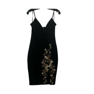 Agaci Black Embroidered Roses Floral Tulle Spaghetti Strap Prom Dress Size M